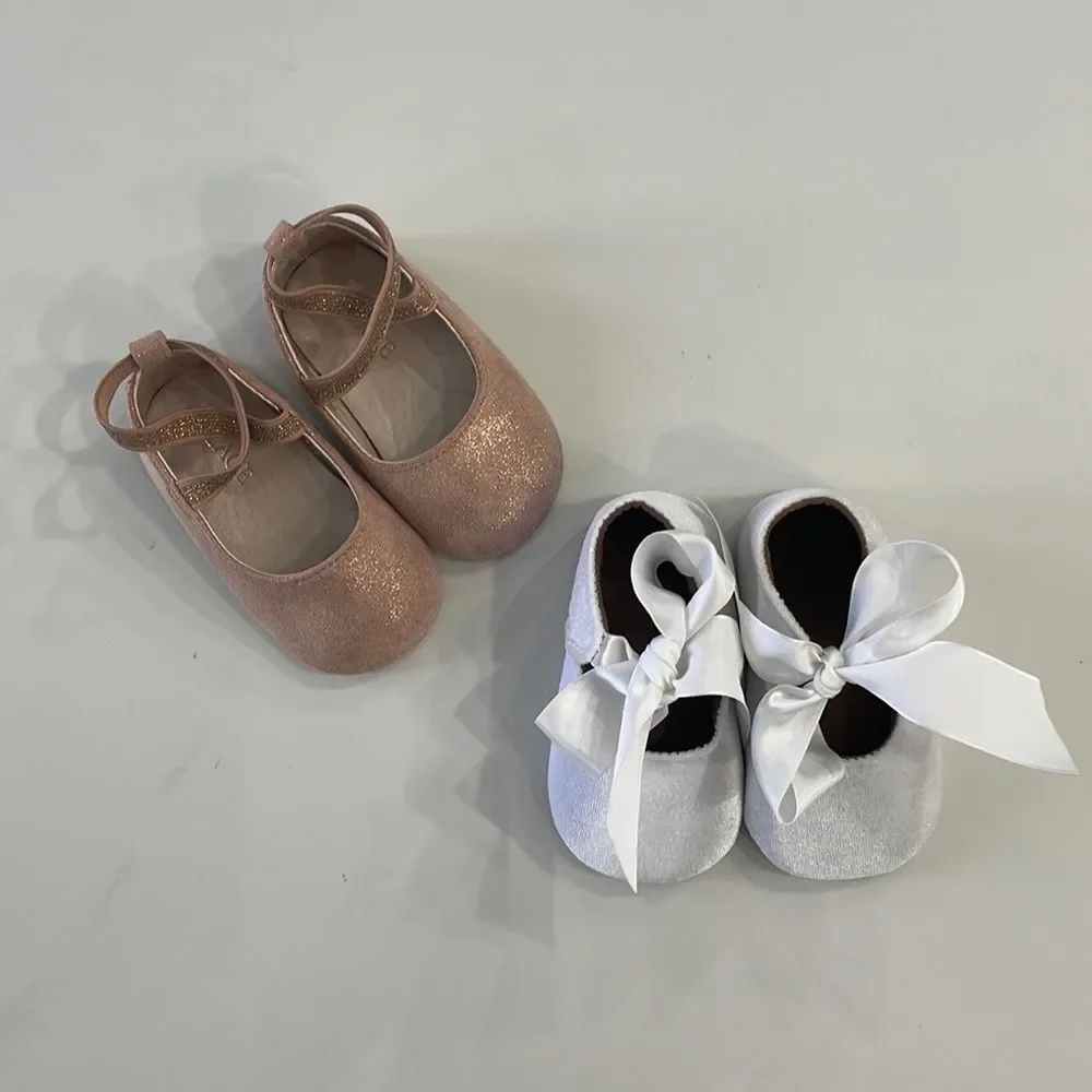 BUNDLE 2 Pair Baby Girls Infants Shoes Size 2 Pink/White